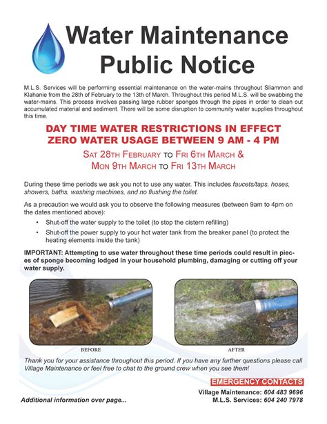 NOTICE OF SCHEDULED WATER .